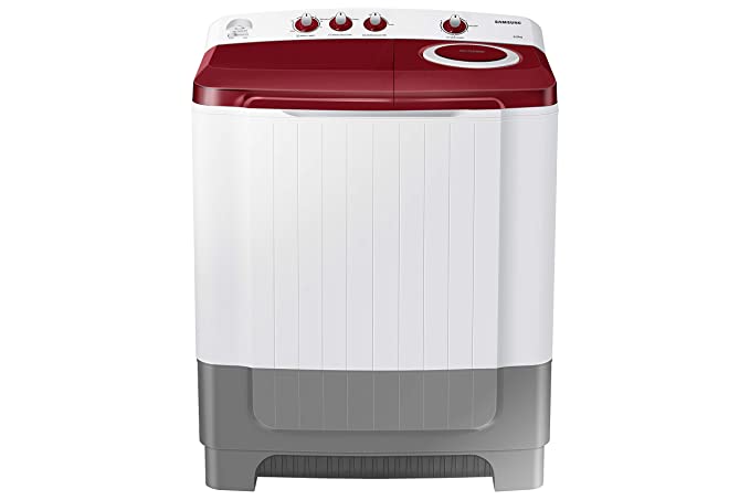 Samsung 8.0 Kg Semi-Automatic 5 Star Top Loading Washing Machine (ight Grey, Wine Red Lid (Opaque), Hexa Storm Pulsator)