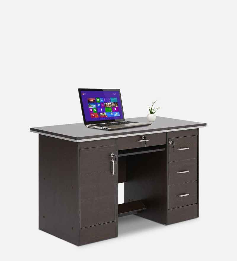 Recardo Engineered Wood Office Table With 4 Drawer And 1 Shelf In New Wenge Finish