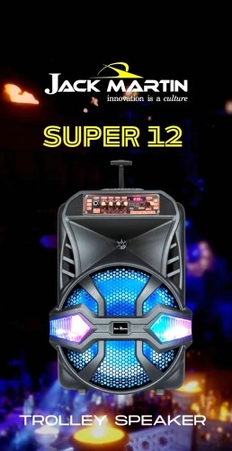 Jack Martin SUPER 12 | 12" SUBWOOFER |KARAOKE| PORTABLE| AUX FM USB| RGB LIGHTS| RMS 55 W Bluetooth Party Speaker  (Black, Stereo Channel)