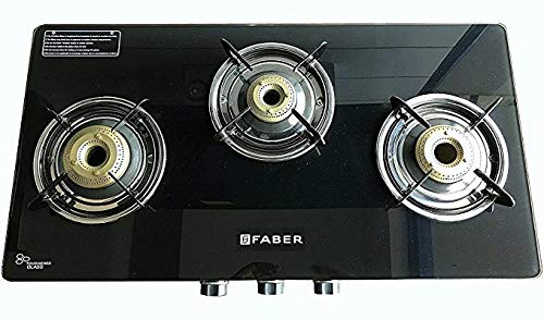 Faber Gas stove 3 Burner Glass Cooktop ( Splendor 3BB BK) Manual Ignition, Black